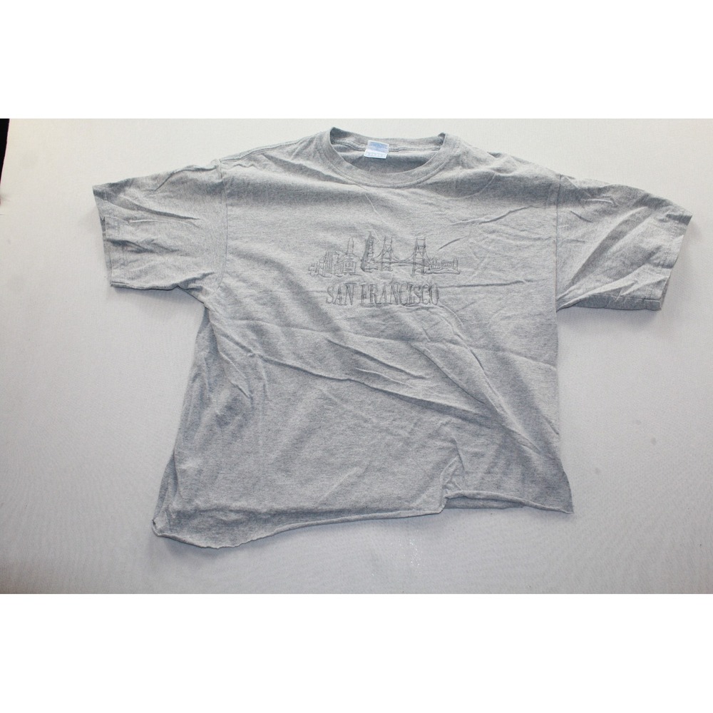 Yazbek T-Shirt Womens L Grey Good Embroidered San Francisco Asymmetrical Crop
